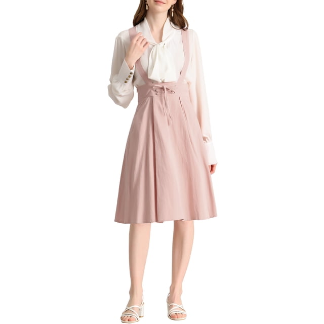 Unique Bargains Jupe Midi Plissée à Bretelles Rétro pour Femme à Taille Élastique avec Bretelles
