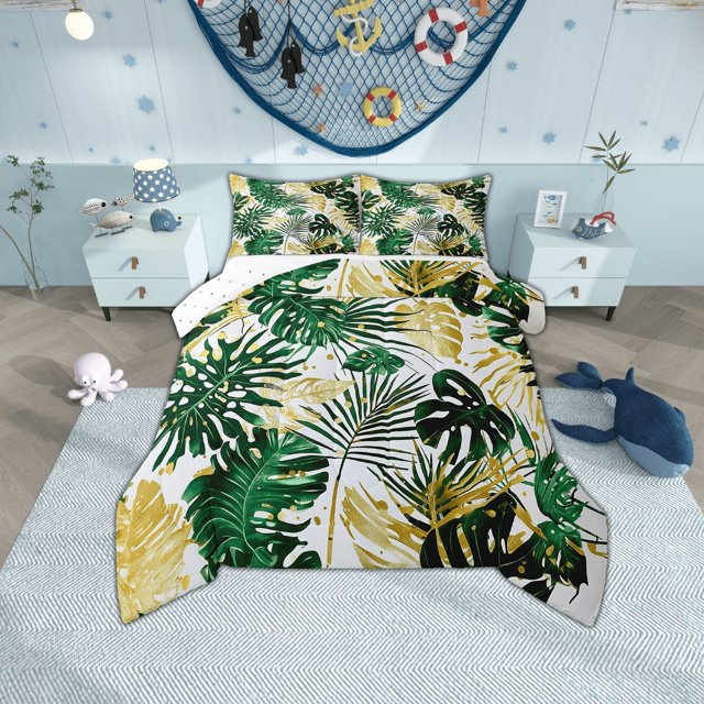 Erosebridal Tropical Palm Tree Comforter Sets, Botanical Plant Leaves Comforters & Duvets, Reversible 2-Piece