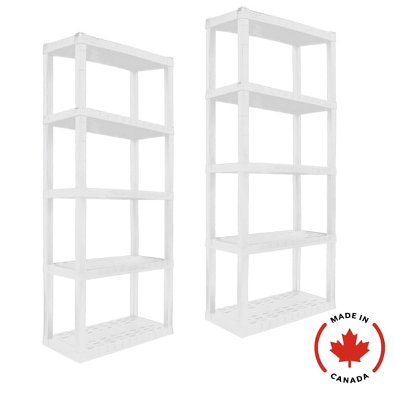 Étagère en plastique ultra-résistant à 5 niveaux (75 po H x 14 pi P x 30 po L), paquet de 2, blanc, capacité totale de 500 lb