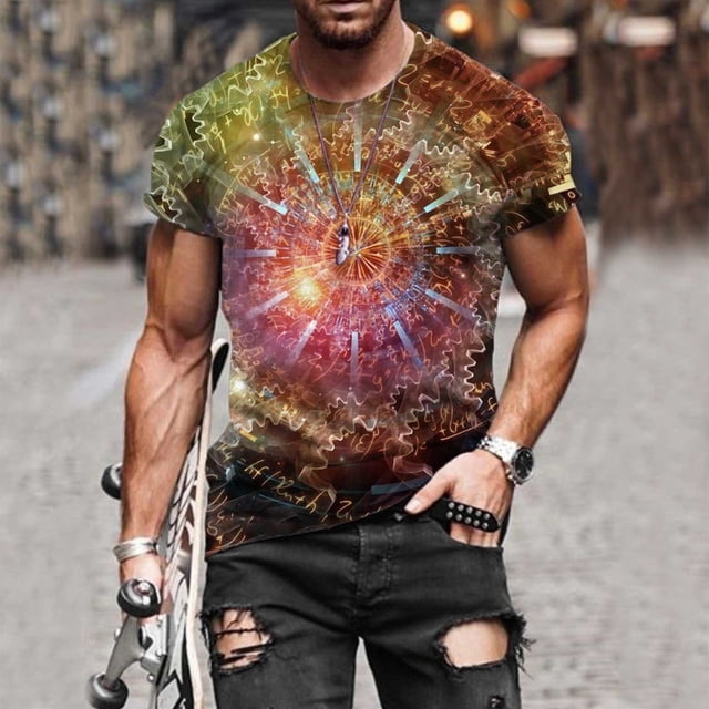 EGNMCR T-Shirts à Manches Courtes pour Hommes Été Décontracté Col Rond T-shirt, Mode de Rue pour Hommes Décontracté Design Intéressant Imprimé Col Rond Manches Courtes,