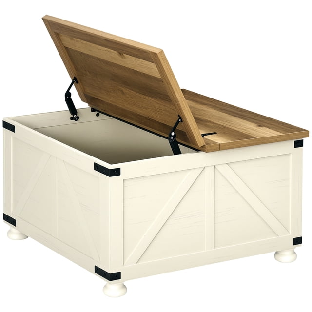 HOMCOM Table Basse avec Dessus Rabattable et Rangement Caché, Table Centrale Carrée