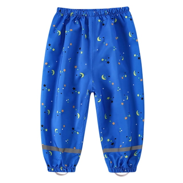 Rain Pants for Kids, Waterproof Polyester with Reflective Cuffs, Elastic Waistband, Adjustable Straps, Four-Season Use, Blue S
