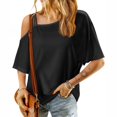 thumbnail image 1 of Meichang Women's Cold Shoulder Tops Short Sleeve Square Neck T Shirts Solid Color Basic Summer Tees Spaghetti Straped Casual Vacation Tees, 1 of 8