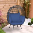 thumbnail image 2 of Gymax Patio Rattan Wicker Lounge Chair Oversized Outdoor Metal Frame Egg Chair w/ 4 Cushions Navy, 2 of 9