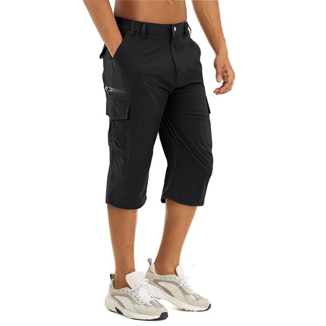EOYWHK Capri Cargo Shorts for Men with Multi-Pockets,Relaxed Fit Breathable Summer Athletic Pants,Solid Color Hiking Running Shorts