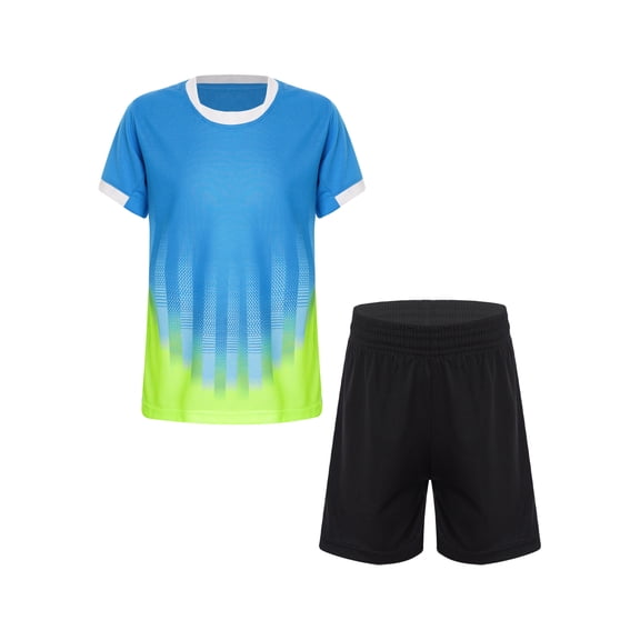 Lejafay Ensemble Maillot et Short de Soccer pour Garçons Séchage Rapide Uniforme d'Entraînement d'Équipe Tricot 2 Pcs Tenues Bleu Ciel Type B 4TP/110