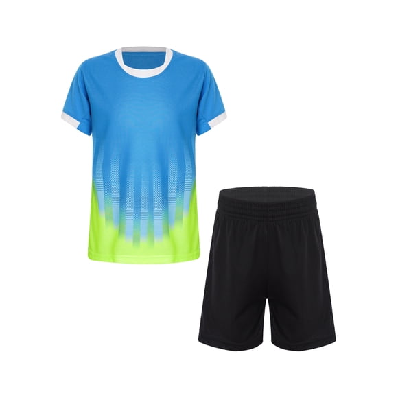 Lejafay Ensemble Maillot et Short de Soccer pour Garçons Séchage Rapide Uniforme d'Entraînement d'Équipe Tricot 2 Pcs Tenues Bleu Ciel Type B 4TP/110