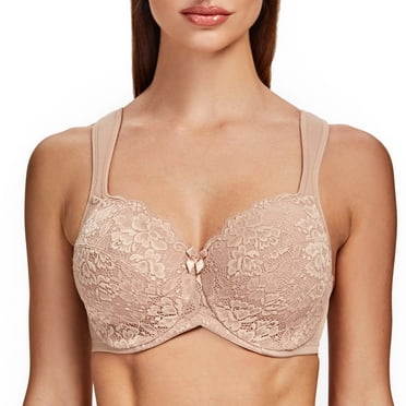 MELENECA Women's Floral Lace Non-Padded Minimizer Full coverage Underwire Bra Beige 42I