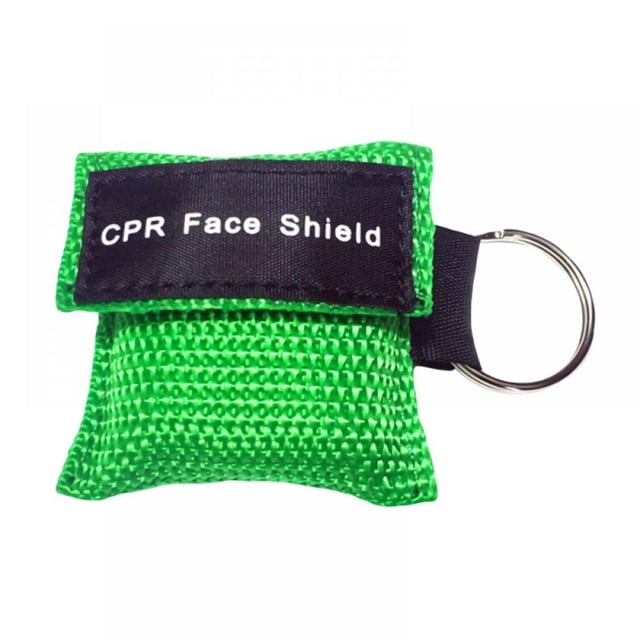 Bangus Porte-clés Masque de Protection Faciale avec Pochette Compacte en nylon Vert et Étiquette Noire « CPR Face Shield ». la Pochette Comprend un Porte-Clés en Métal pour la Portabilité et Contient une valve Unidirectionnelle, Protection Faciale d'Urgence en Matériau PE de Haute Qualité, Convient à l'Équipement de Protection Personnelle, aux Premiers Soins Ou à la Formation en RCR.