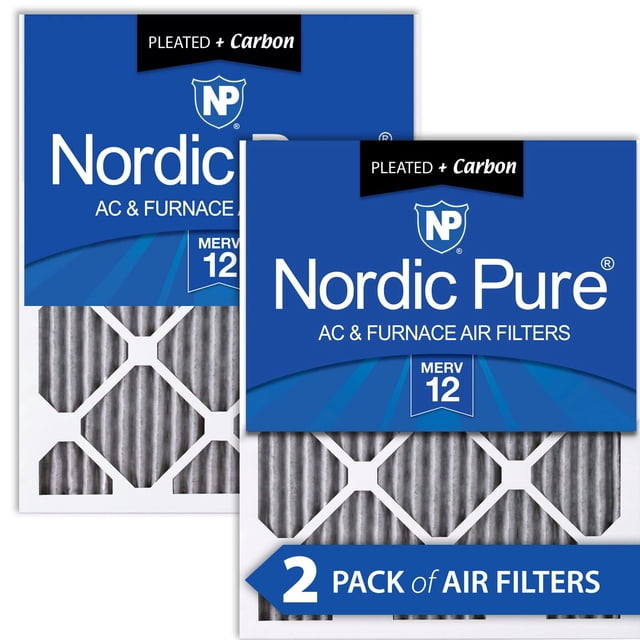 Nordic Pure 16x25x1 MERV 12 Pleated Plus Carbon AC Furnace Air Filters 2 Pack