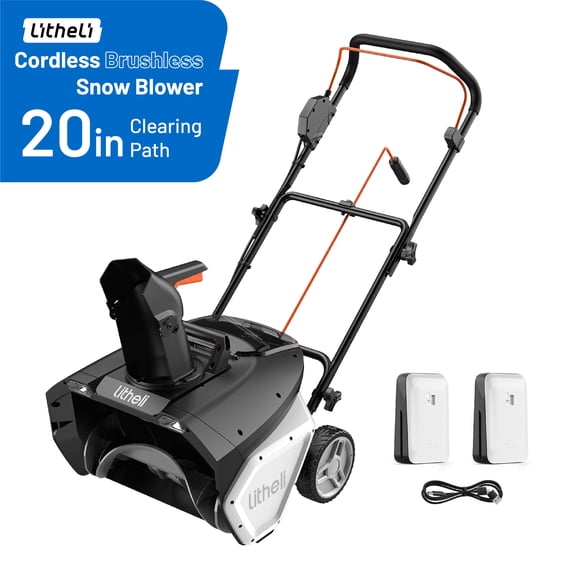 Litheli 2X20V Cordless Snow Blower, 20-inch Snow Thrower with 4.0Ah Battery, Electric Snow Blowers with LED Spotlight and Brushless Motor for Walkways and Driveways, Single-Stage