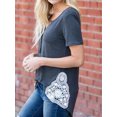 thumbnail image 4 of Women Buttons Side Hem Lace Crochet Stitching Crew Neck Short Sleeves Shirt, 4 of 4