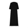 thumbnail image 5 of Pisexur Robes d'Été pour Femmes en Doux Lin-Coton Robes d'Été pour Femmes Décontractées à Col en V Manches 3/4 Robe Maxi Ample Confortable Fluide Robes pour Femmes Couleur Unie à Volants Boho Longues Robes P-2TG Noir, 5 of 5