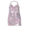 thumbnail image 1 of EIMELI Women Glitter Mini Dress Halter Neck Side Slit Backless Bodycon Club Dress, 1 of 7