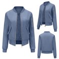 thumbnail image 1 of IROINID Veste Courte Décontractée pour Femme à Col Montant, Blouson Bomber Uni à Manches Longues, Bleu, 1 of 8