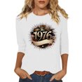 thumbnail image 2 of Uootdi Hauts pour Femmes Manches 3/4 Col Ras du Cou Imprimé Palmier Coucher de Soleil 1976 Coupe Décontractée T-Shirts Rétro Plage Vacances Cadeau, 2 of 4