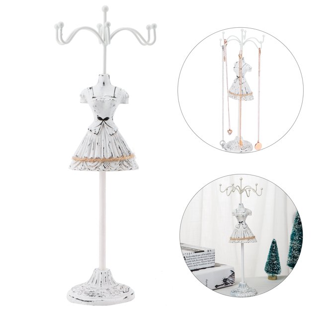 Porte-bijoux Présentoir Collier Rangement Boucles d'Oreilles Support de Poupée en Polyrésine avec Support Détachable