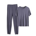 thumbnail image 1 of AherBiu Pyjamas Grande Taille pour Femmes Ensembles 2 Pcs Hauts à Col Ras du Cou Tenues d'Intérieur Ensembles Assortis Pantalons de Pyjama Longs Ensembles de Nuit, 1 of 3