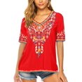 thumbnail image 4 of Women’s Emboridered Tops Short Sleeve Blouse Ethnic Style Floral Pattern Shirts Tunics Blouse, 4 of 5