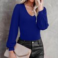 thumbnail image 4 of Qertyioot Blouse Régulière Polyvalente pour Femmes d'Hiver, Aguichant, Extensible, à Col en V, à Manches Longues, 4 of 8