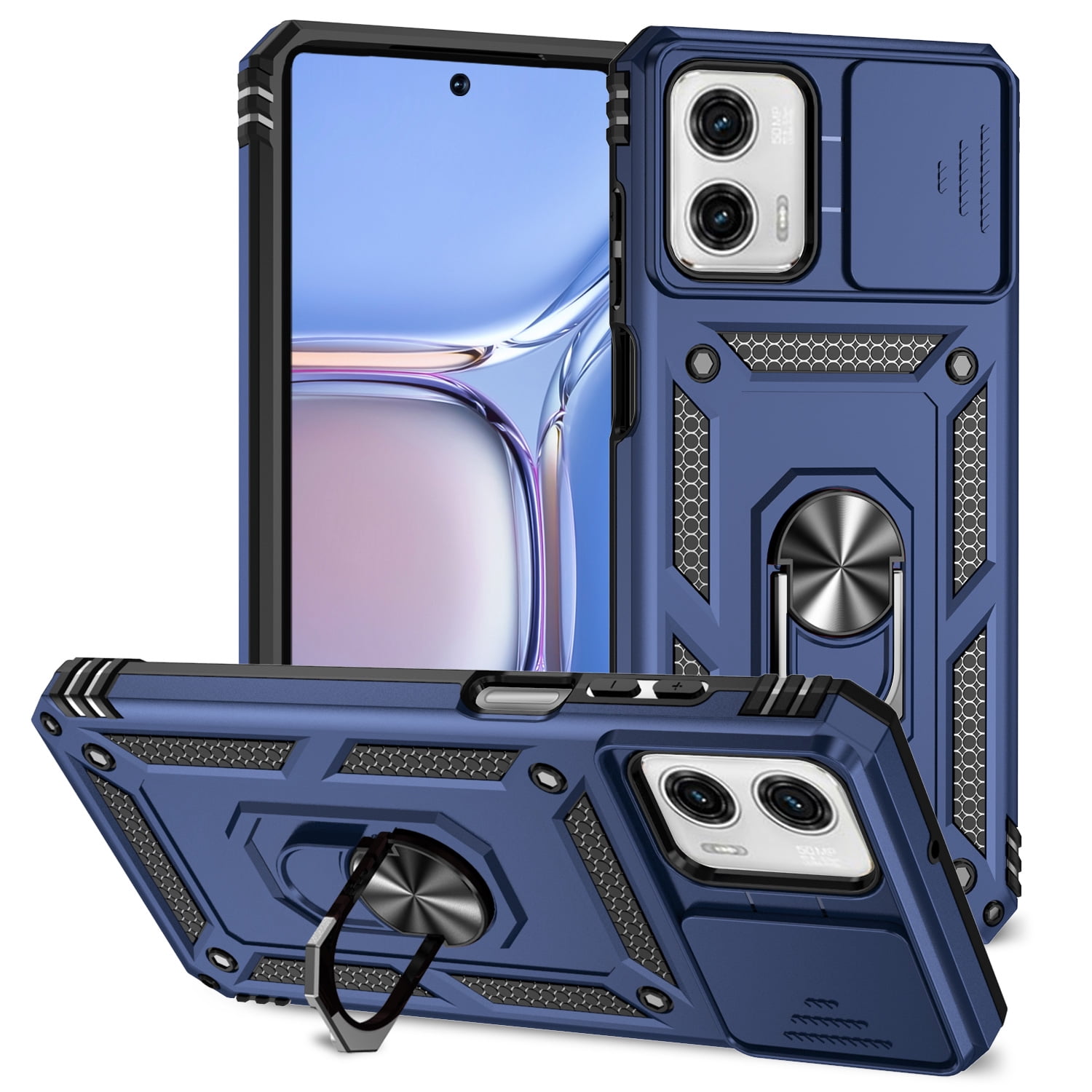 for Motorola Moto G Play 4G 2024 Rugged Phone Case with Sliding Camera Cover, Kickstand TPU Bumper Drop Proof Durable Military Grade Protective Case Cover for Motorola Moto G Play 4G 2024, Blue