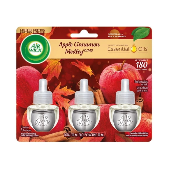 Air Wick Désodorisant d'Air à Brancher, Recharges d'Huile Parfumée, Méli-Mélo Pomme Cannelle, 3 Recharges