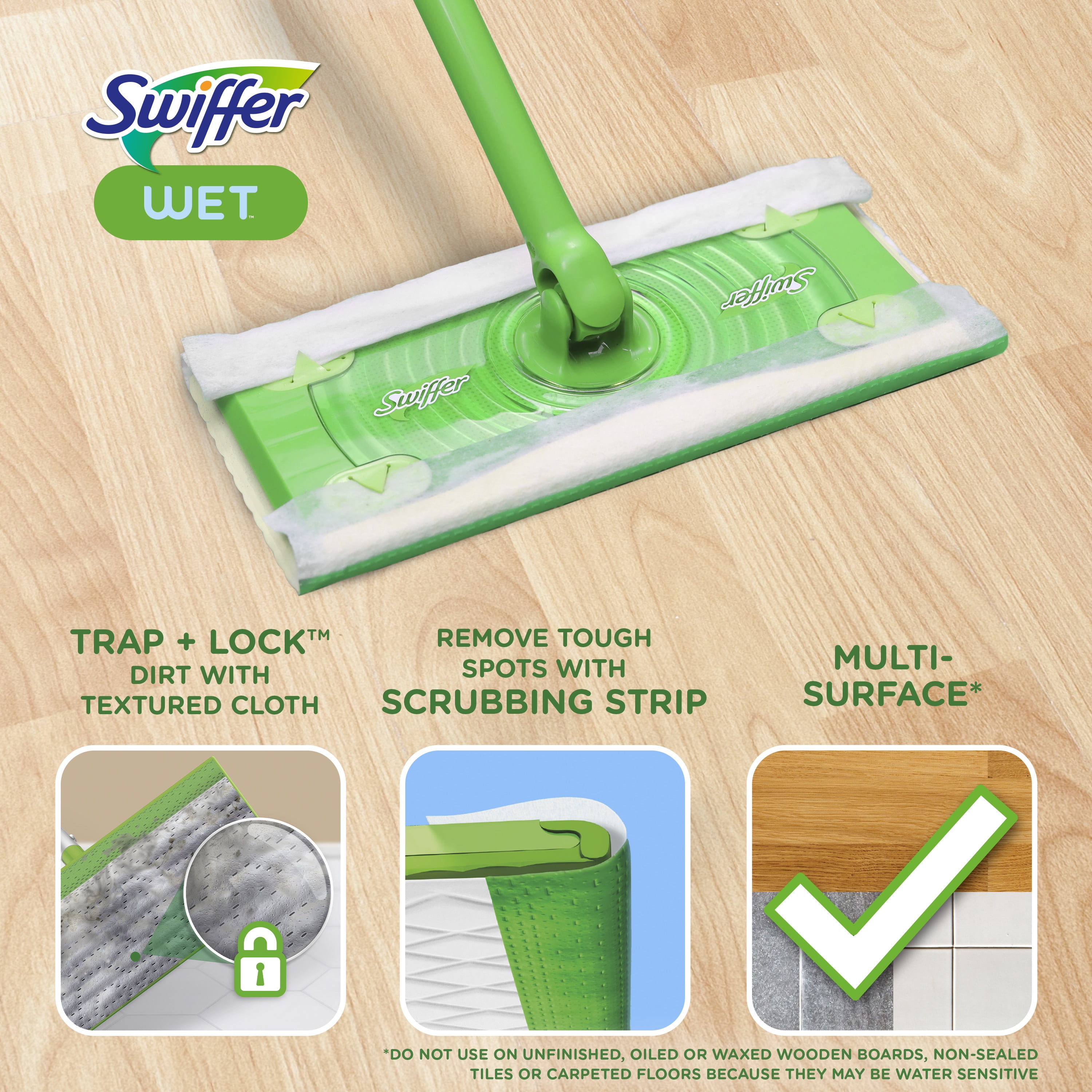 Swiffer Balai + Vadrouille, Linges Humides de Recharge, Nettoyant pour Planchers, Linges de Nettoyage, Frais, 12 Unités