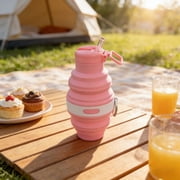 Roiihwy 475ML Foldable Collapsible Water Bottles, Travel Water Bottle with Straw and Carabiner, Portable Sports Water Bottles for Outdoor Travel Gym Hiking(Pink)