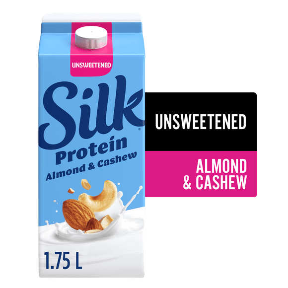 Silk Protéine Alternative de Lait d'Amande & de Cajou, Non Sucré, Sans Produits Laitiers de Protéine