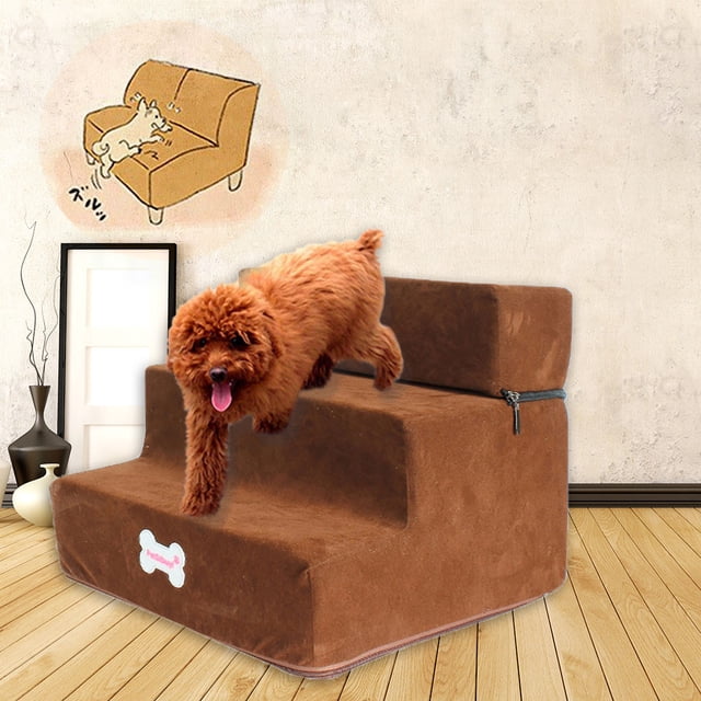 LSLJS High-Density Sponge Pet Stair Non-Slip Bottom Pet Bed Dog Ramp 2 Steps