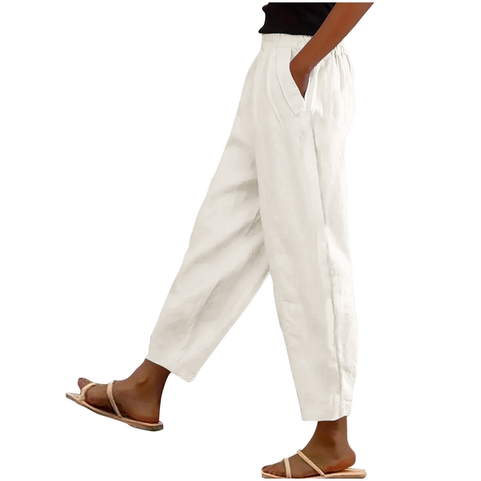 Chbgutlmr Pants for Women Elastic Waist Ruched Loose Lightweight Casual Work Trousers Solid Color Fall