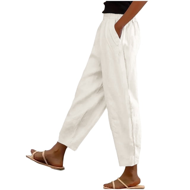 Chbgutlmr Pantalon pour Femmes Taille Élastique Froncé Ample Léger Décontracté Pantalon de Travail Couleur Unie Automne