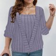 thumbnail image 1 of RXIRUCGD Haut pour Femme à Rayures Uni à Col en V à Manches Longues Faux Deux-Pièces, Violet, Taille : L, 1 of 6