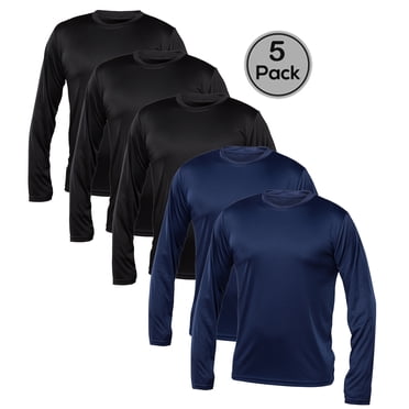 Blank Activewear Pack of 5 Men's Long Sleeve T-Shirt, Quick Dry Performance fabric