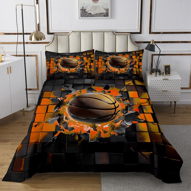 Erosebridal Basketball Coverlet Set Twin, Ball Sports Bedding Set, Geometric Room Decor, 2-piece