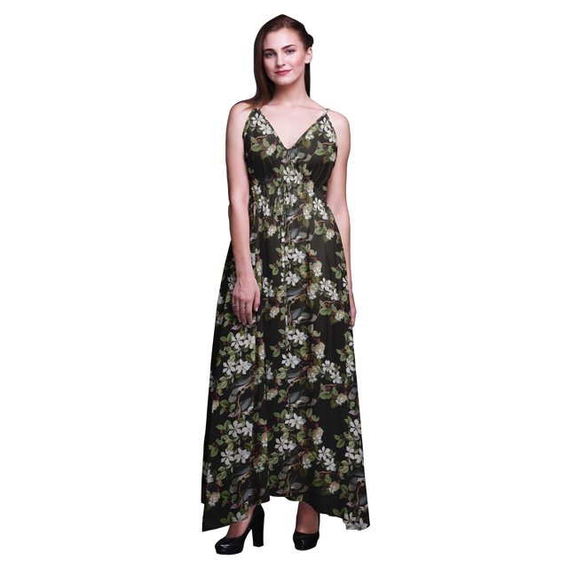 Bimba Robe de Plage Bohème Longue Sans Manches à Bretelles Imprimée pour Femmes - Petit