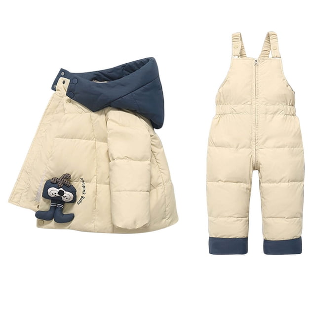RXMEKW Insulated Down Jacket And Overalls Set For Toddlers Winter Ski Suit With Snap Crotch For Boys And Girls In Blue