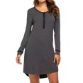 thumbnail image 1 of Women Buttons Crew Neck Long Sleeve Plain Mini Dress, 1 of 4