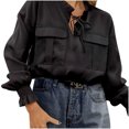 thumbnail image 1 of IROINNID Rabais T-Shirt à Manches Longues en Polyester pour Femmes, Décontracté, à Lacets, avec Poche, Col Rond, Haut/chemise, Noir, 1 of 4