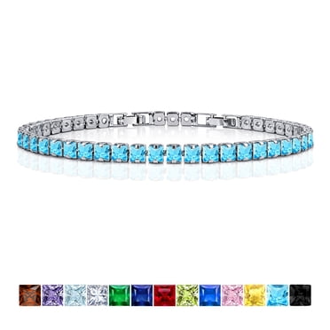 JeenMata Huge 11 Carat Princess Cut December - Blue Topaz - Birthstone Tennis Bracelet for Women Eternity Design - White Gold Plating, Birthday, Anniversary, Valentine's Day Gift