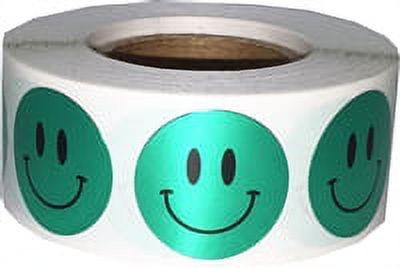 Metallic Green Happy Face Stickers | 0.75" Inch Round | 500 Pack