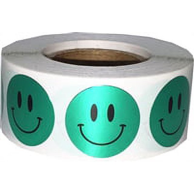Metallic Green Happy Face Stickers | 0.75" Inch Round | 500 Pack