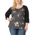 thumbnail image 1 of Agnes Orinda Women's Plus Size 3/4 Raglan Sleeve Floral Contrast Color Blouse 3X Coffe, 1 of 8