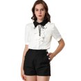 thumbnail image 1 of INSPIRE CHIC Chemise de Travail pour Femme à Col Contrastant, à Nouer, à Volants sur le devant, à Boutons, à Manches Courtes, P Blanc, 1 of 1