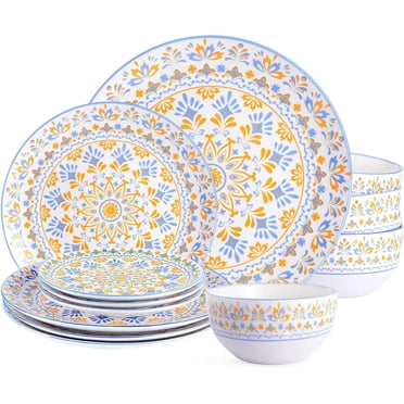 12-Piece Dinnerware Set, Round Porcelain Dinnerware Set Include 4 Each of 10.5" Dinner Plate, 7.5" Salad Plate and 5.6" Bowl