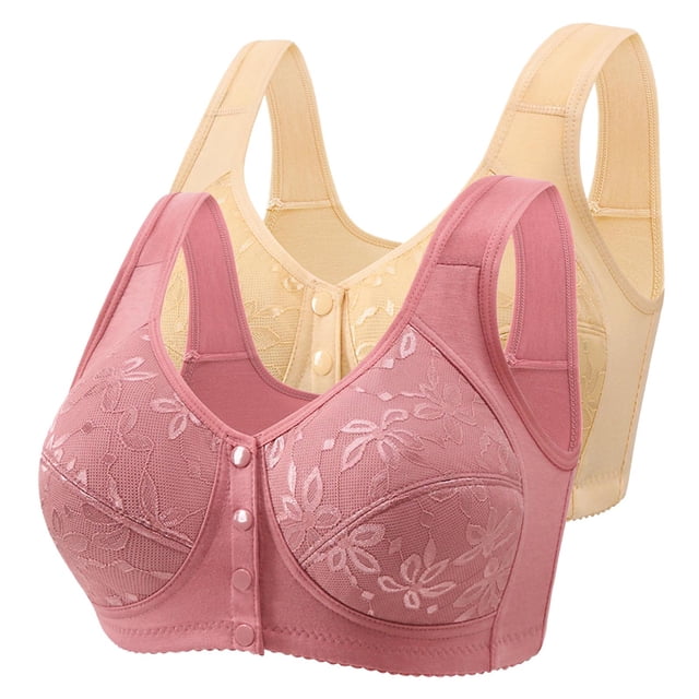 Posijego 2 Pack Womens Front Closure Bras Plus Size Wireless Bra Push up No Underwire Everyday Bra Multipack