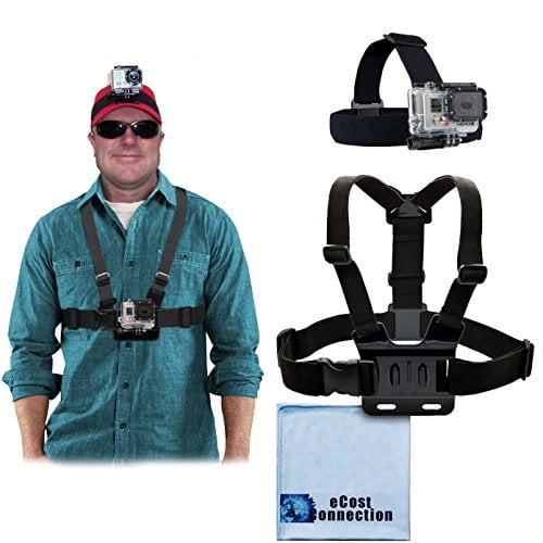 Harnais de Poitrine Ajustable et Sangle de Tête pour GoPro Hero1, GoPro Hero 2, GoPro Hero3, GoPro Hero3+, GoPro Hero4, Hero4 Session, HERO5 + Chiffon en Microfibre