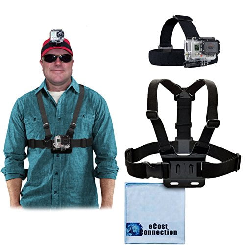 Harnais de Poitrine Ajustable et Sangle de Tête pour GoPro Hero1, GoPro Hero 2, GoPro Hero3, GoPro Hero3+, GoPro Hero4, Hero4 Session, HERO5 + Chiffon en Microfibre
