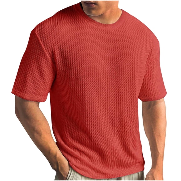 AherBiu T-Shirts pour Hommes Grande Taille Col Rond Manches Courtes T-Shirts Tricotés Doux Hauts d'Été de Plage