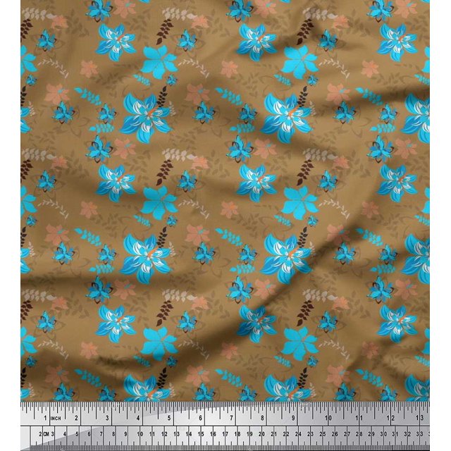 Soimoi Rayon Fabric Leaves & Floral Print Fabric by Yard 42 Inch Wide